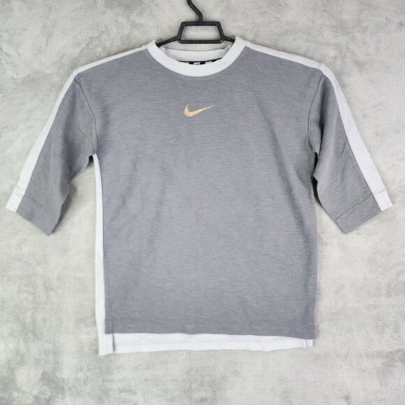 Nike Kids Dri-FIT Shirt 3/4 Sleeve Gray & White Embroidered Swoosh Youth Size XL - Picture 2 of 13